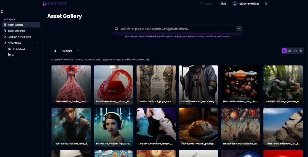 Numonic gallery view showing organized AI-generated assets