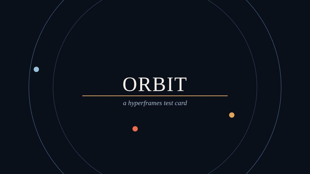 A frame from the Orbit title card: the word ORBIT under a brass rule, inside two orbit rings with three coloured planets