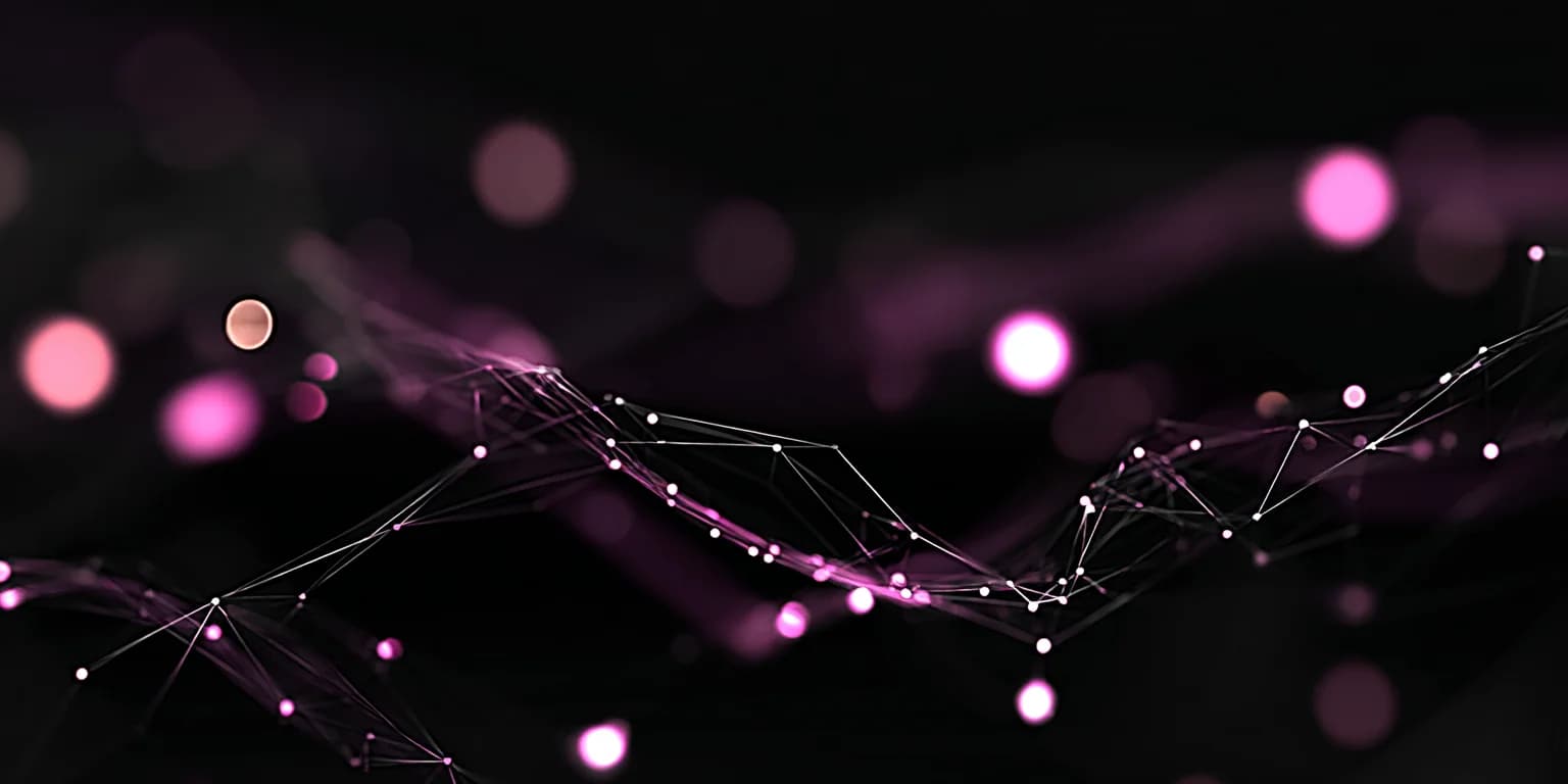 Abstract visualization: Neon network nodes across dark field