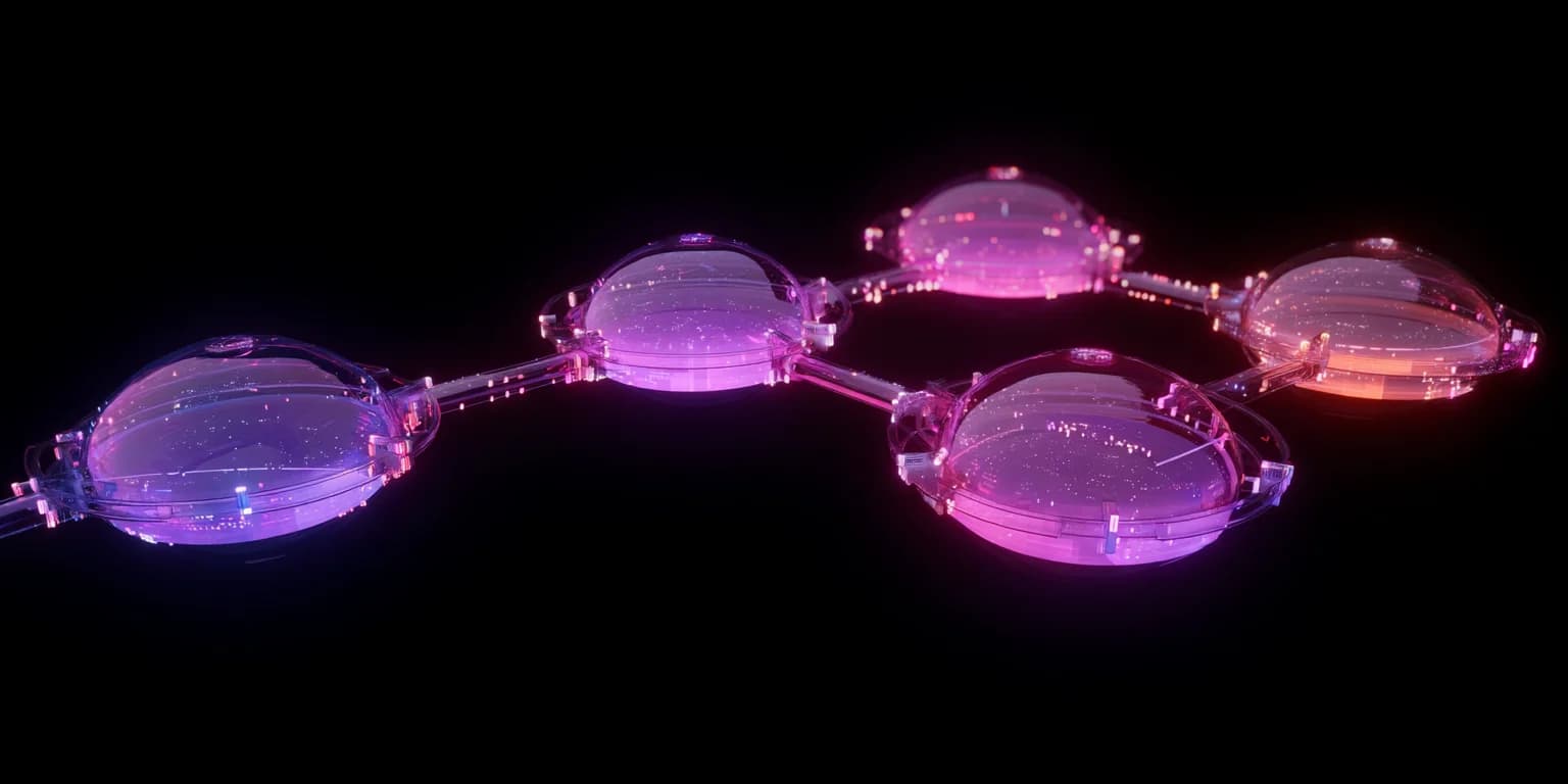 Abstract visualization: Neon-lit round bead jewelry chain