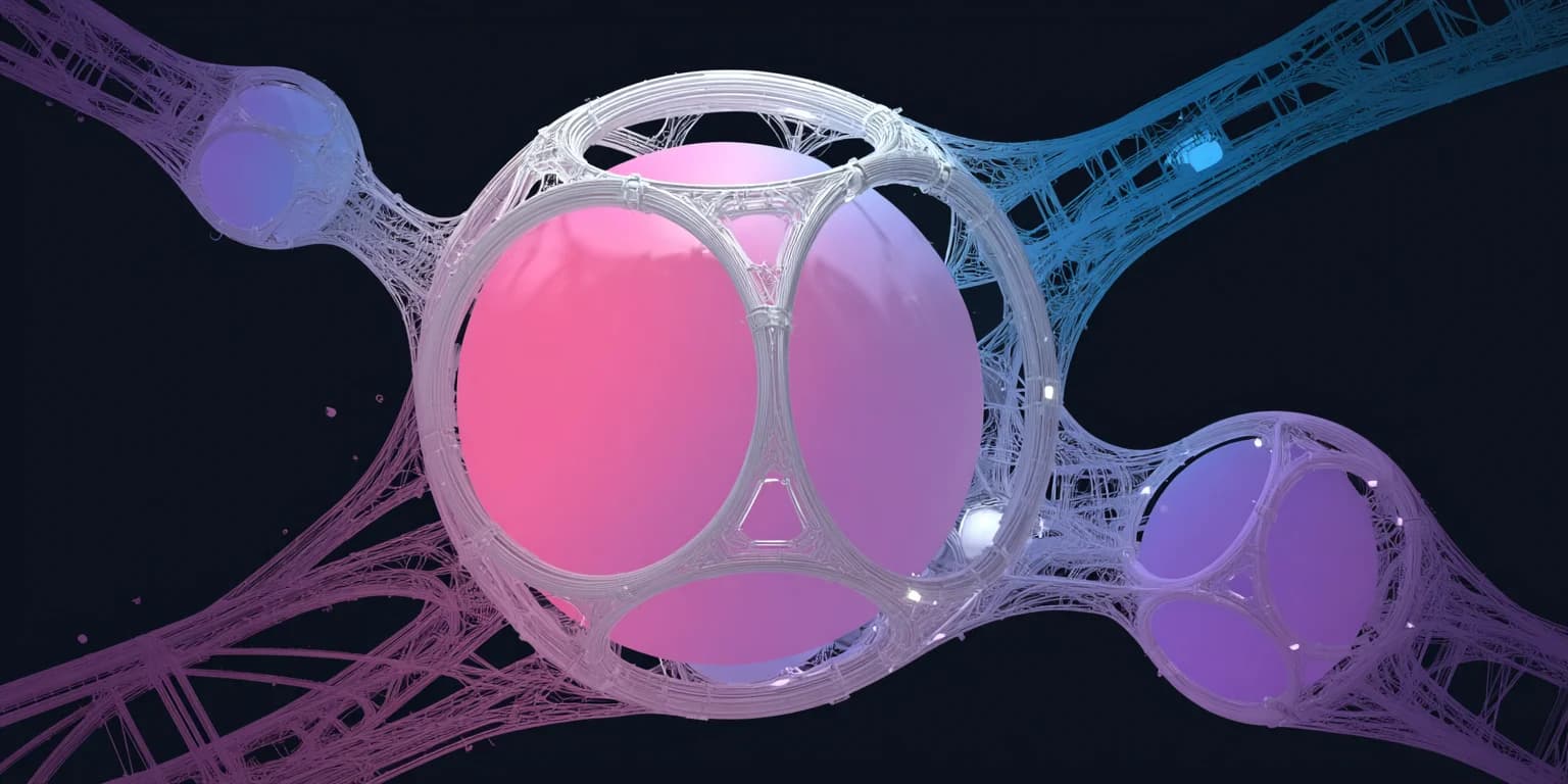 Abstract visualization: Futuristic molecular lattice with spheres