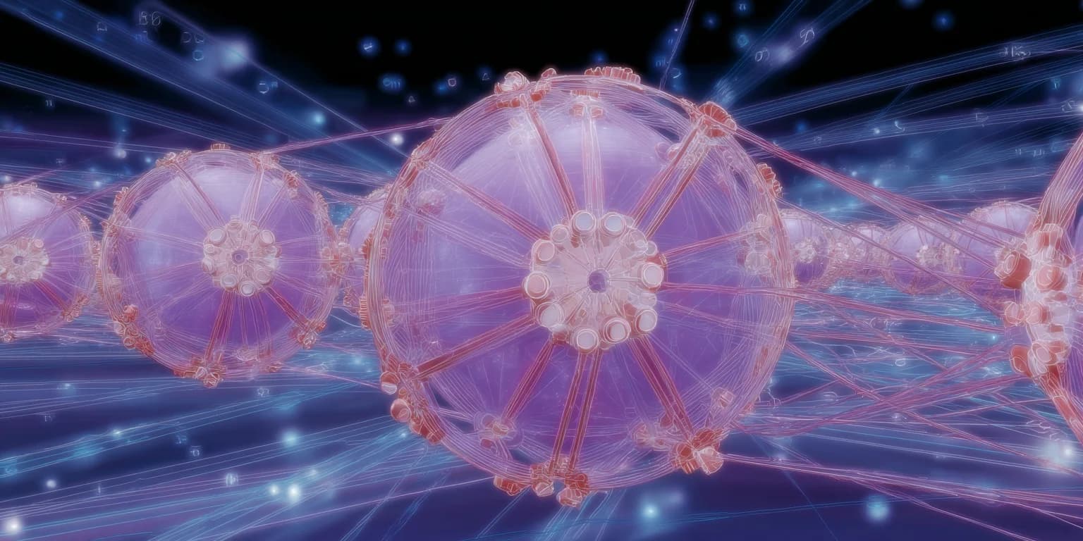Abstract visualization: Glowing jellyfish in neon network