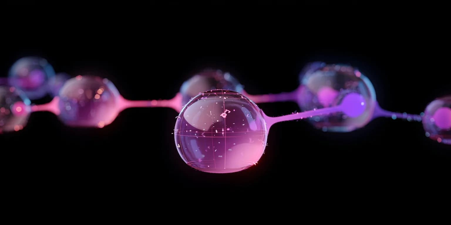 Abstract visualization: Glowing molecular spheres connected by rods