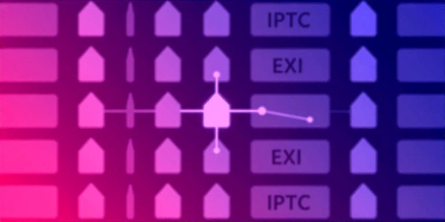 Abstract visualization of a neon interface with metadata glyphs, representing the memory gap in AI workflows