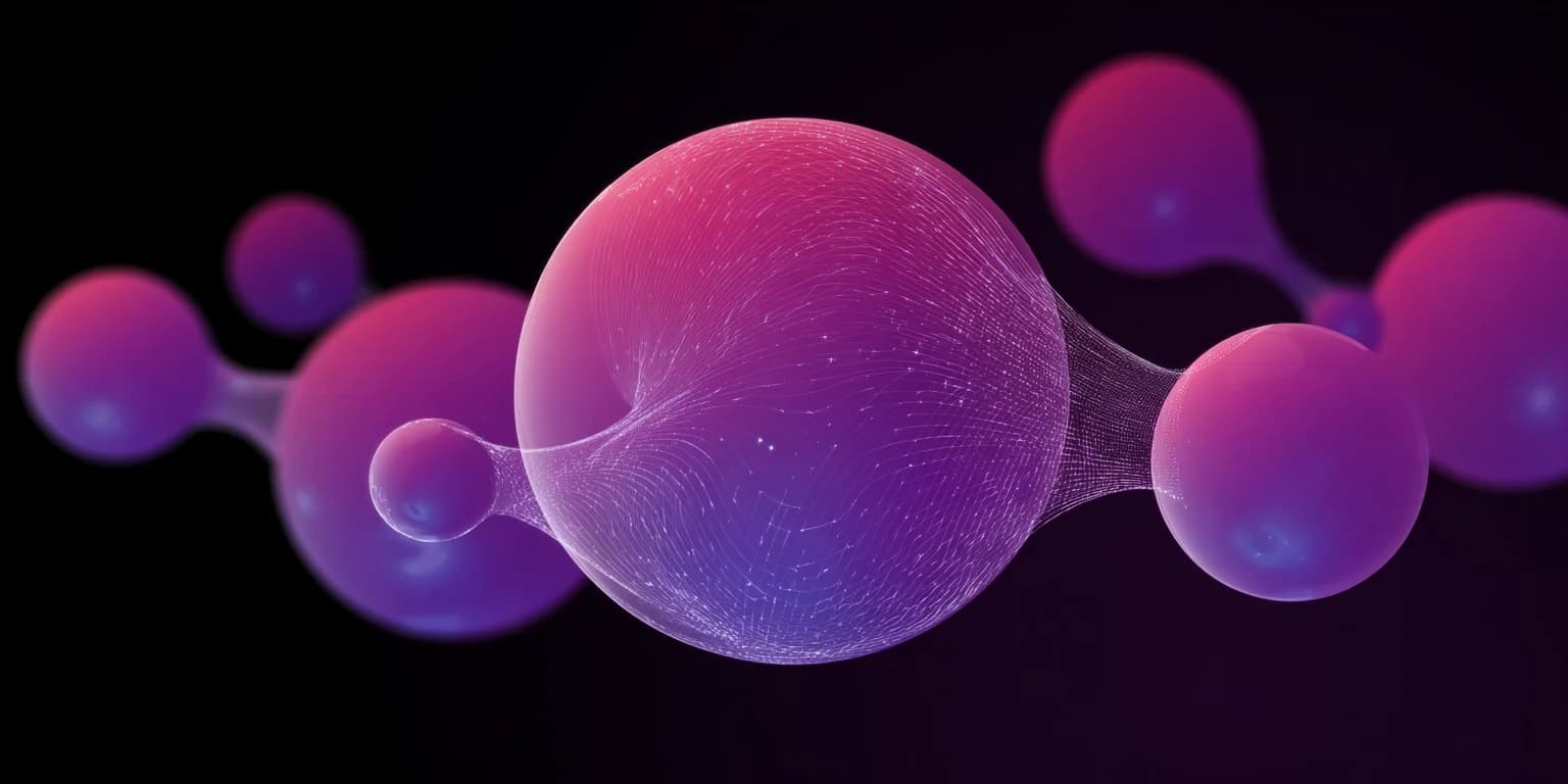 Abstract visualization: Glowing purple bubbles in orbit