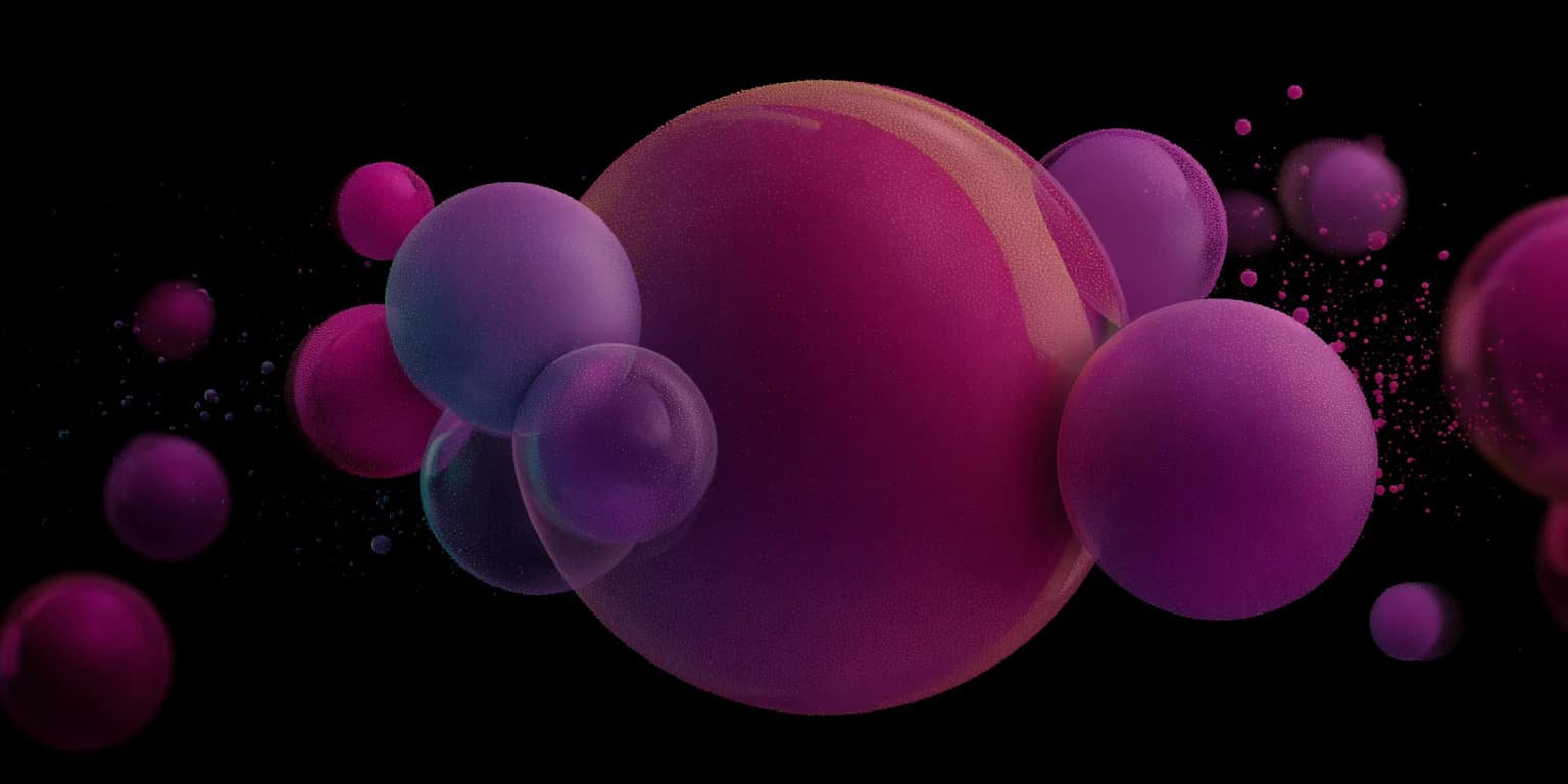 Abstract visualization: Purple bubble cosmos in dark void