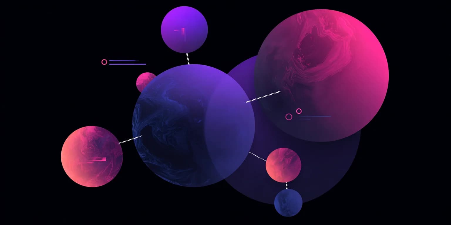 Abstract visualization: Neon planetary network in space