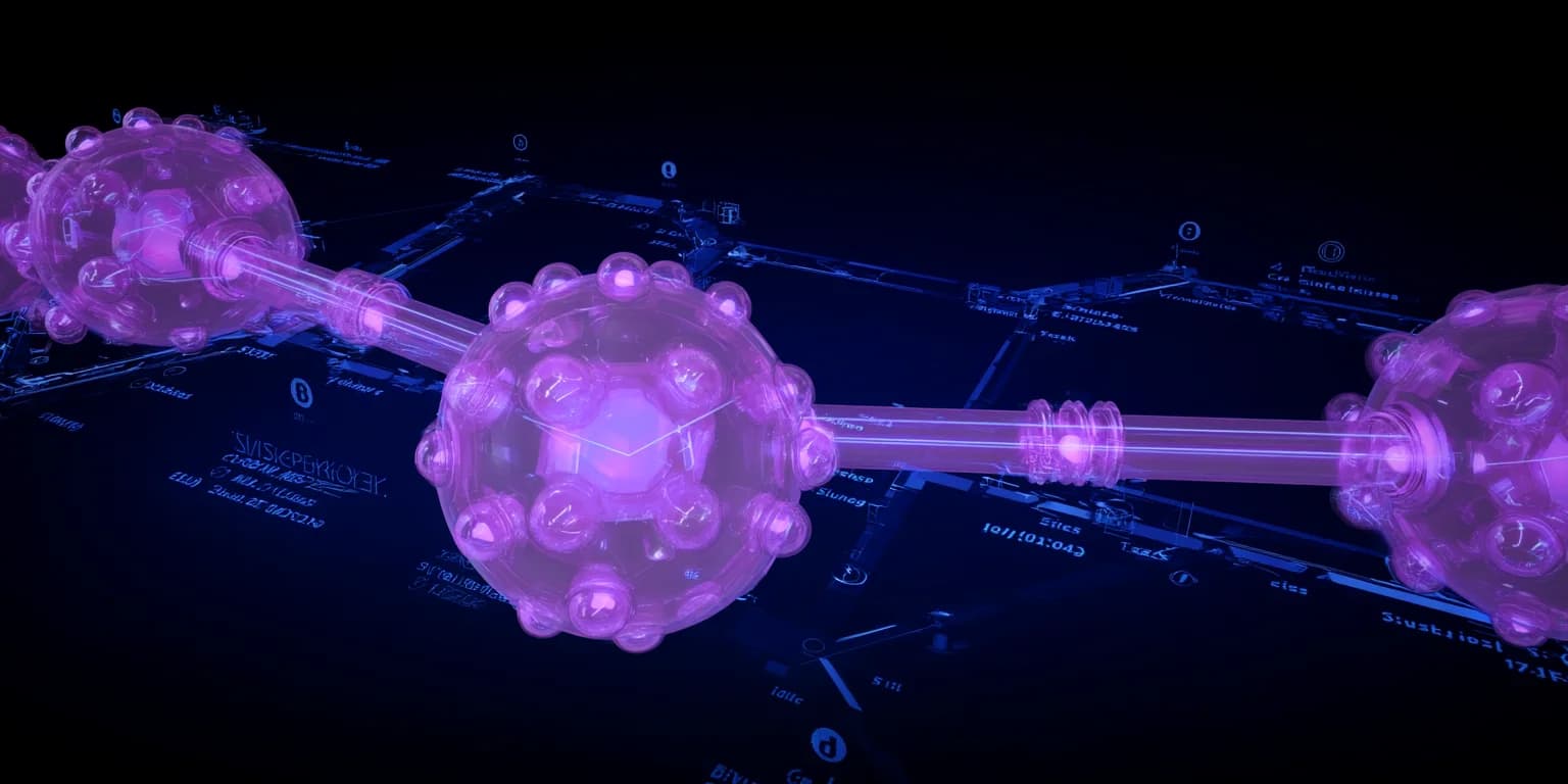 Abstract visualization: Glowing purple molecular chain in space