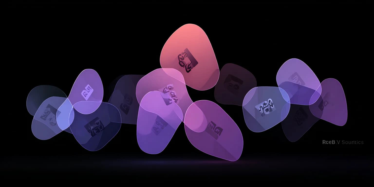 Abstract visualization: Floating Purple-Blue Petal Orbs in Darkness