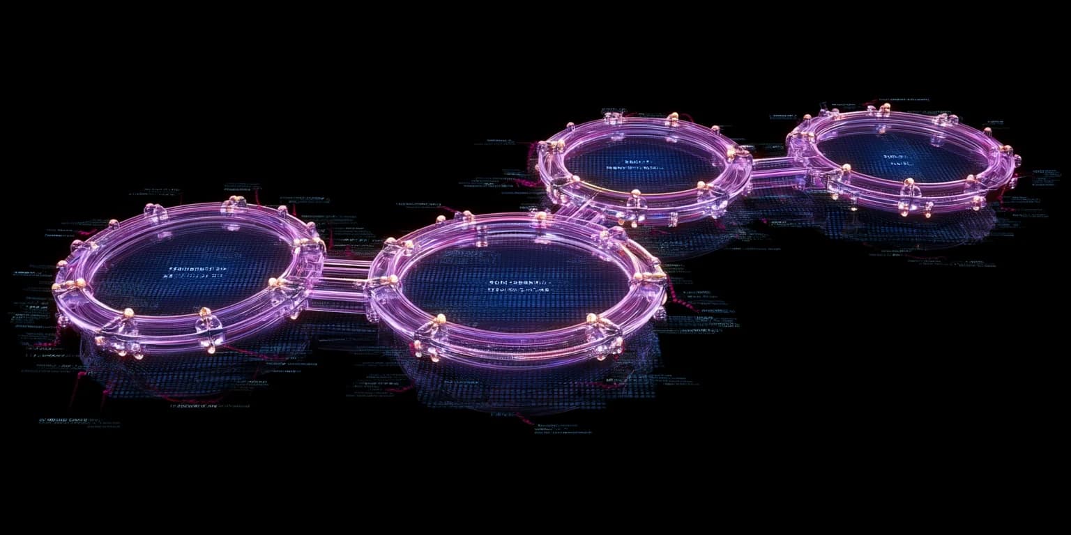 Abstract visualization: Neon purple ring cluster in darkness