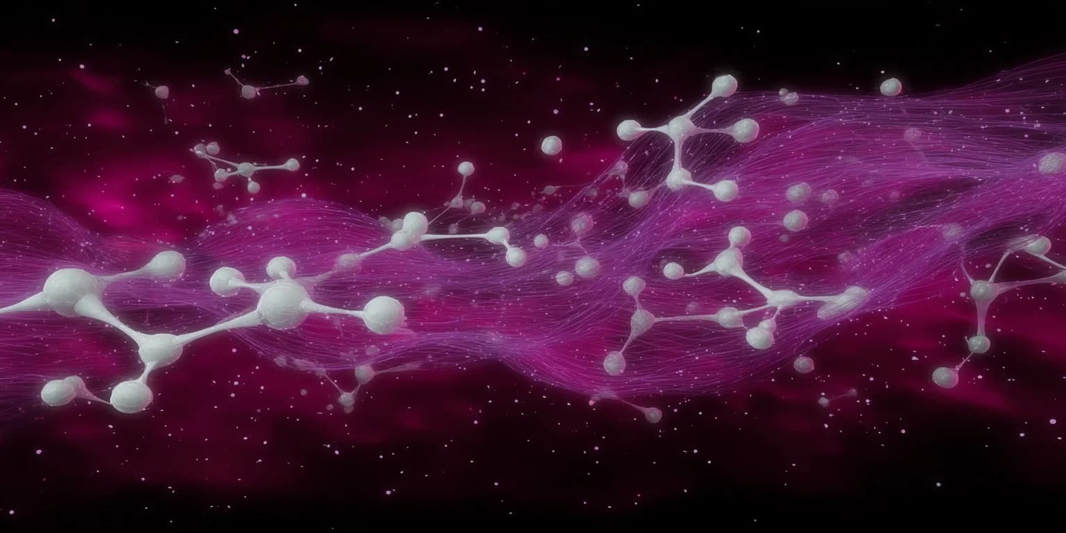 Abstract visualization: Pink nebula with molecular filaments