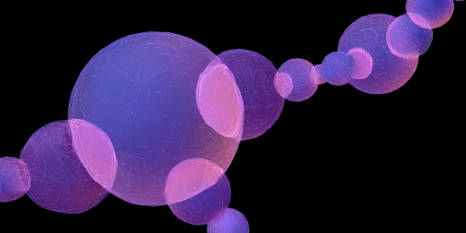 Abstract visualization: Violet orbs against black backdrop