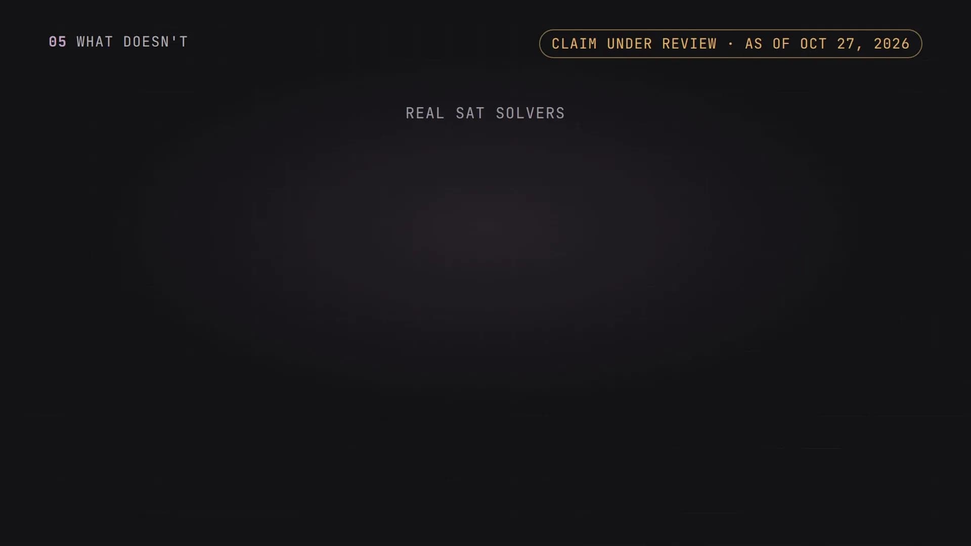First render: an almost empty frame with only a small “Real SAT solvers” tag